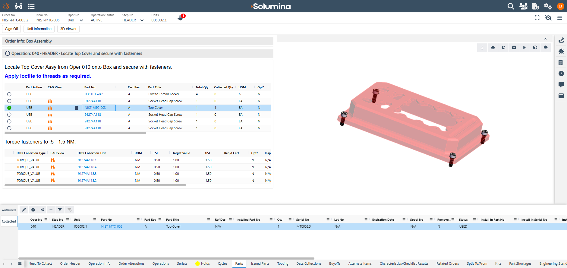 screenshot of Solumina MES